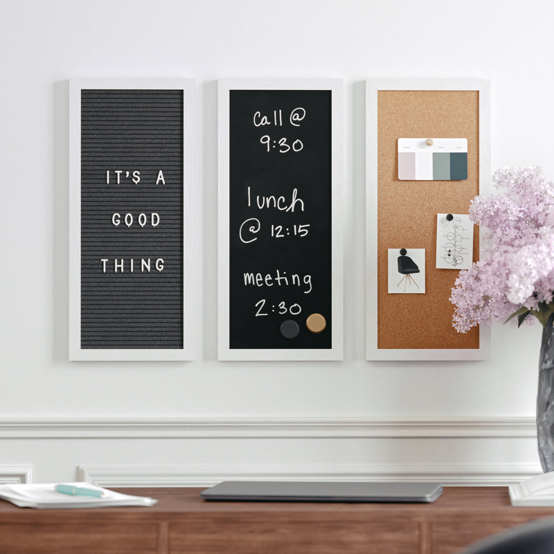 White Woodgrain Cork, Chalk, and Letter Board Set with Magnets