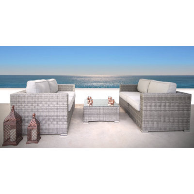 Interlaken Wicker Fully Assembled 4 - Person Seating Group with Cushions