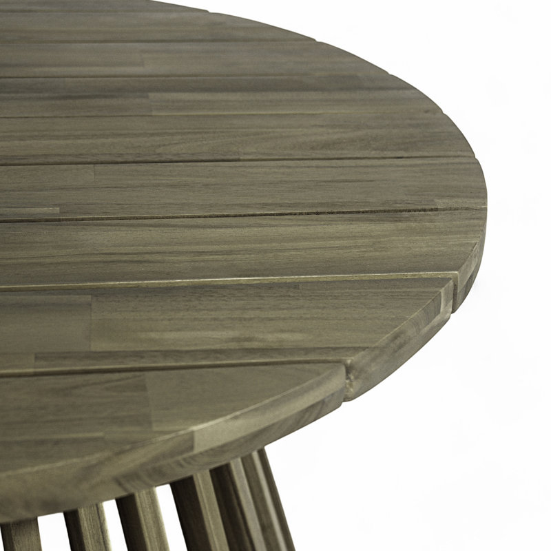 Table basse d'extérieur ronde en bois de style naturel, facile à assembler, base unique de 16 po de hauteur, éléments, 1,1 po d'épaisseur