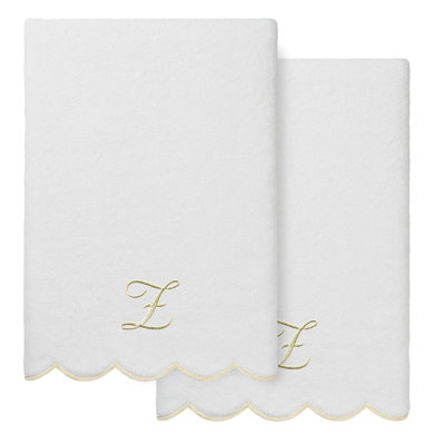 Linum Home Textiles 100% Turkish Cotton ADORNIA Scallop 2PC Personalized Bath Towel Set
