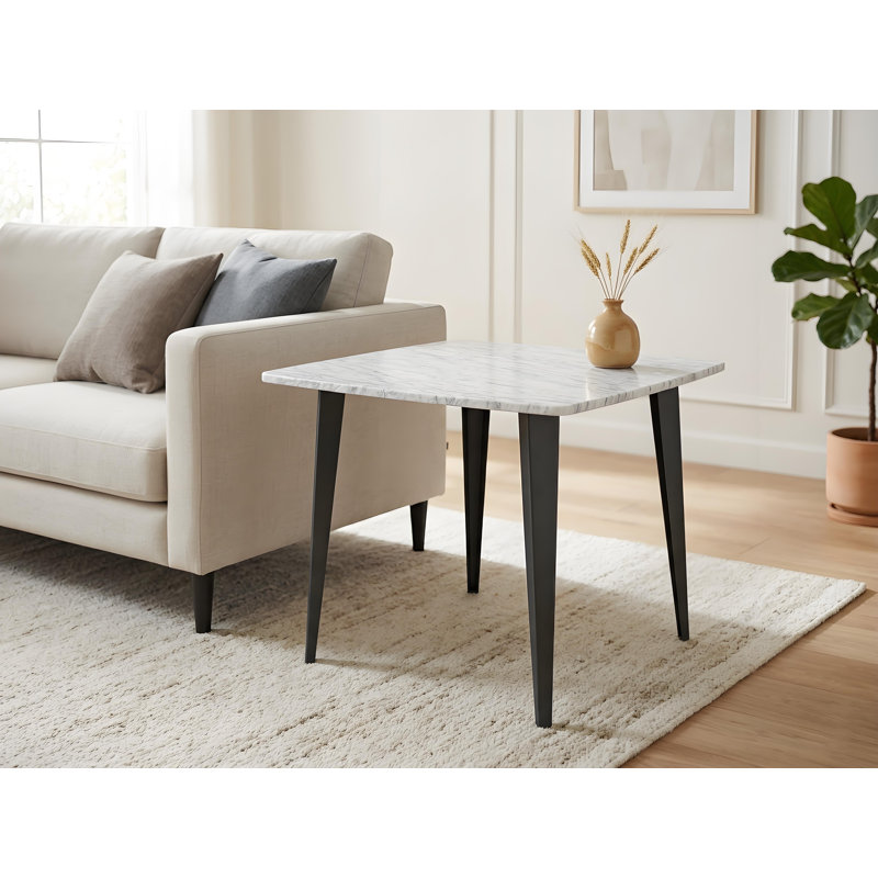 Table de bout en marbre de Carrare 24 "avec pieds en fer Milano