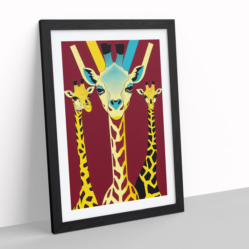 Three Giraffes - Framed Print, Black, 64cm H x 46cm W x 2cm D
