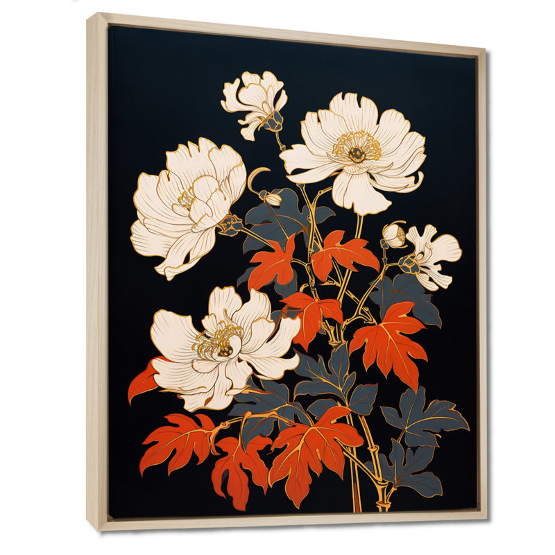 Illustration rétro de pivoines blanches - pivoines, Cadre flottant blanc, bois massif, H 20 po x l 12 po