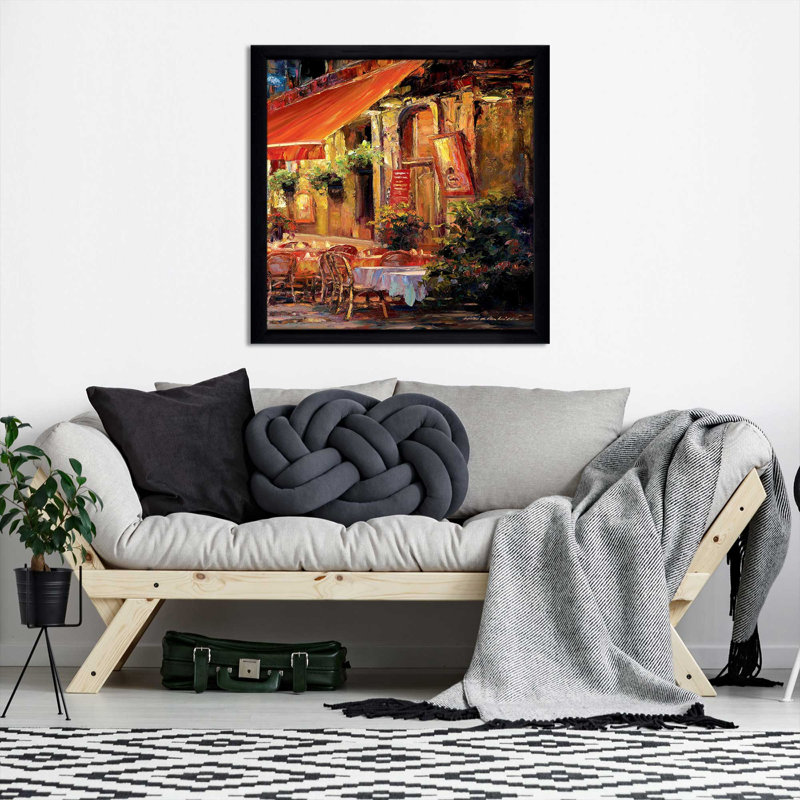 «Cafe in Light II» par Haixia Liu - Peinture, Cadre noir, H 37,5 po x l 37,5 po x P 1 po