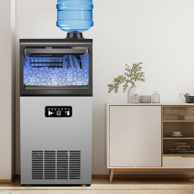 14.17 in. 120 lb. Commercial Freestanding Full Size Cubes Ice Maker in Stainless Steel with 35 lb. Storage Bin | Fridge.com