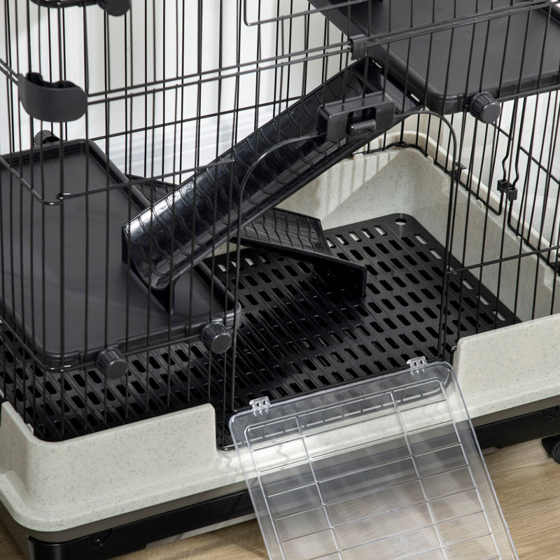 Cage à 4 niveaux pour petits animaux avec roulettes, plateau amovible, plateforme et rampe pour lapin, chinchillas