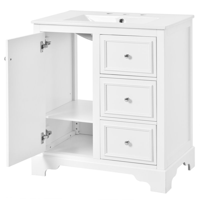Meuble-lavabo 30 po avec comptoir en céramique, Blanc