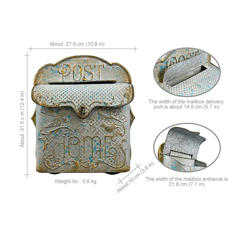 Boîte aux lettres murale rétro pour petites boîtes aux lettres d'extérieur en métal pour les appartements, le côté de la maison, le porche et l'intérieur, parfaite pour les lettres et le petit courrier