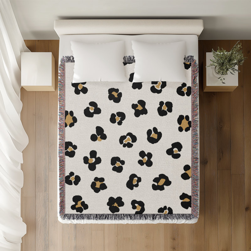 Jeté en coton Cheetah, 50 x 70, Blanc cassé Noir Beige