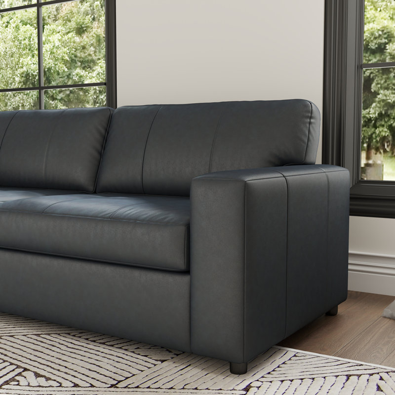 Latitude Run® Caro Leather Upholstered Sofa, Blue