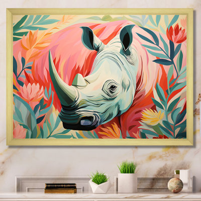Floral rose, paradis des rhinocéros - Rhinocéros, art mural animal
