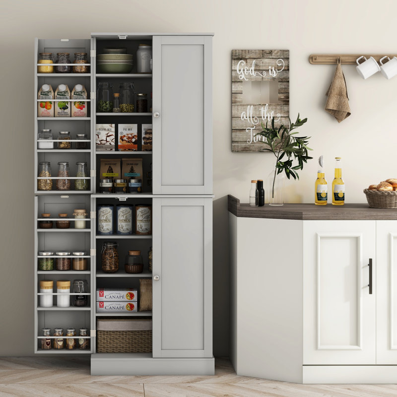 Rangement de cuisine 65 po, armoire moderne grise avec tablettes et rangement efficace