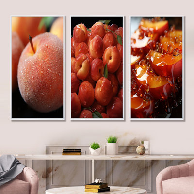 Juicy Peach Fruit Delight I - Fruits Canvas Art Print Set Of 3