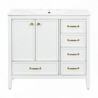 36" Bathroom Vanity with Ceramic Sink,4 Drawers