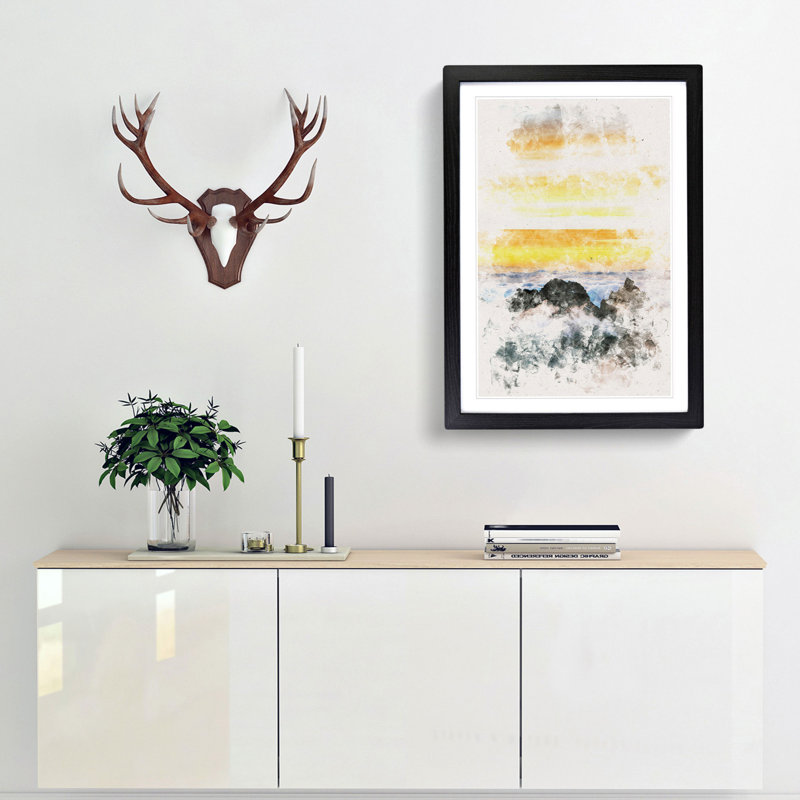 Mountain Peaks - Picture Frame Painting Print, Black Framed, 33cm H x 24cm W x 2cm D