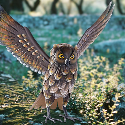 Sculptures et statues de hibou de jardin, sculpture d'art en métal pour jardin