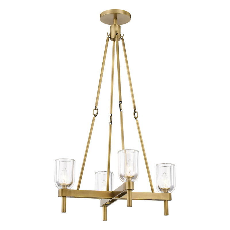 Lucian 4 - Light Chandelier, Vintage Brass/Clear Crsytal