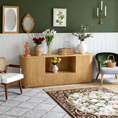 Wavy Storage Cabinet, Wooden Vertical Stripe Cabinet for Living Room/Bedroom/Entryway