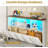 Full Size Bed Frame with Bookcase Headboard, Wooden Bed Frame Full Size with Charging Station, 4 Storage Drawers and LED Lights, with Type-C and USB, No Box Spring Needed, White-215176011-202005754