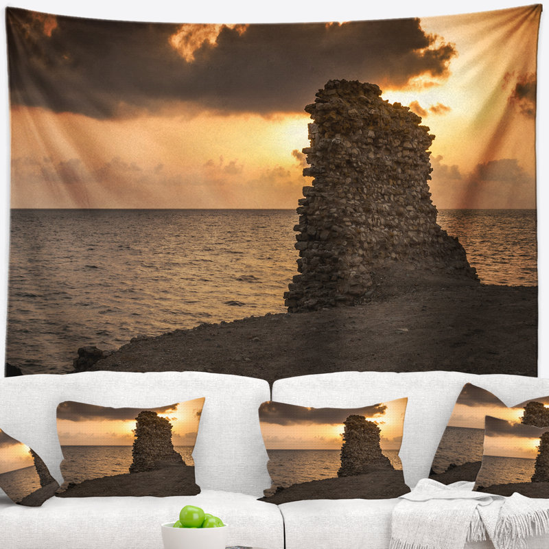 Tapisserie à coucher de soleil ruins, H 50 po x l 60 po