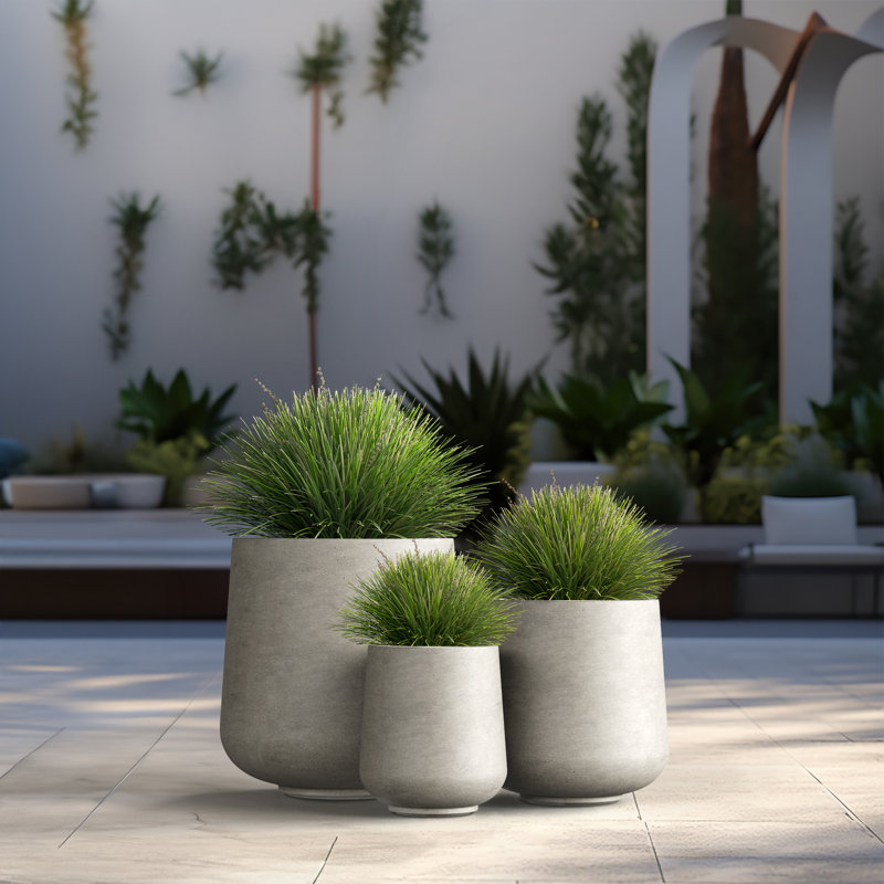 Ensemble de pots à fleurs en ciment 3 pièces Brennus, Jaune pâle