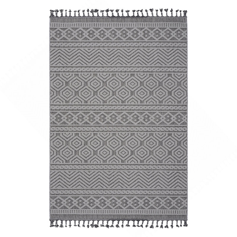 Collection Grey/White /Geometric Indoor/Outdoor Area Rug, Rectangle 7'9" x 10'