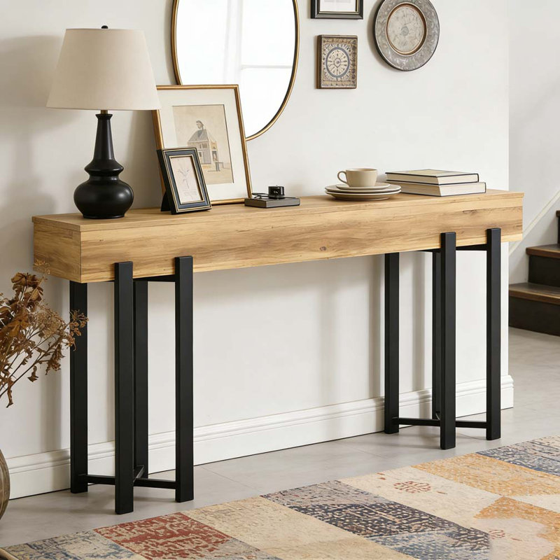 Office Display Shelf,Modern-Style Console Table, Black,Light Brown