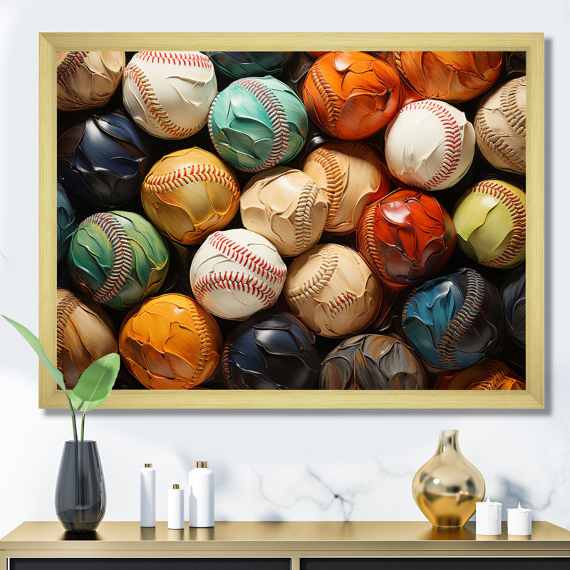 Baseball Collage I - Sport Baseball Framed Prints, 12" H x 20" W x 1" D, Gold Picture Framed