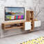 Modern TV Unit with Storage, Oak & White Finish, 63.0 x 27.6 x 13.8 inches | 100% Melamine Coated Particle Board, Thickness: 0.7 inches | Features Numerous Shelves, Wall-Mountable Design, Scandinavian Style