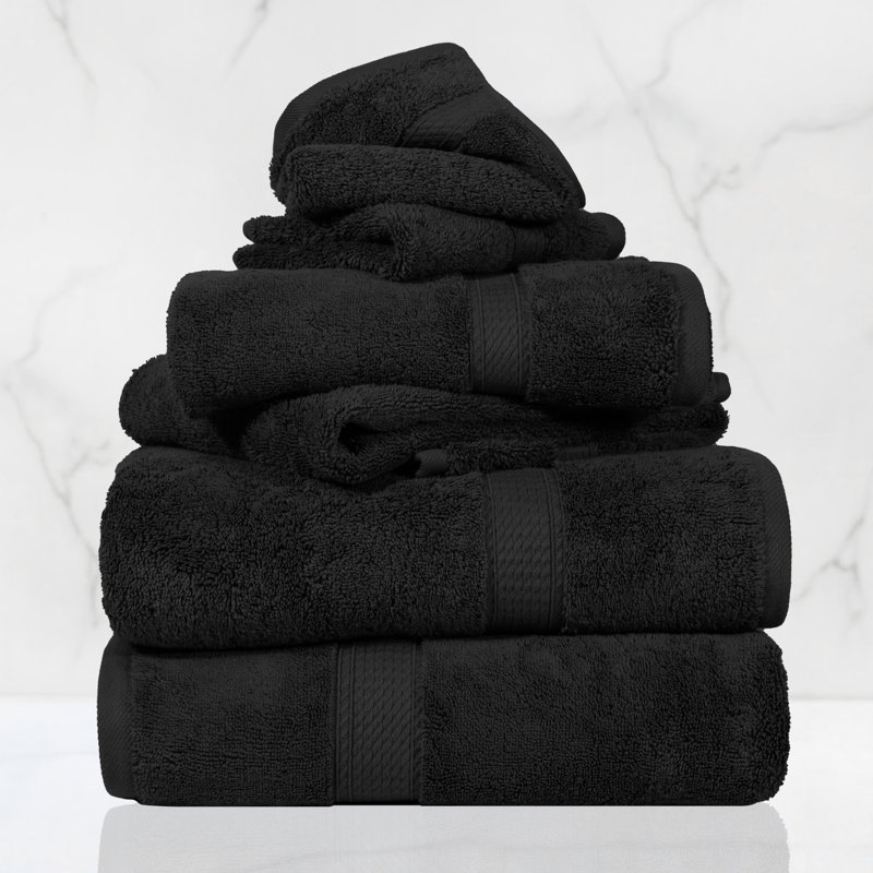 Scotia Certified Egyptian Cotton Heavy Highly Absorbent Luxury Bath Towel Set , Black, 6 Piece Towel Set