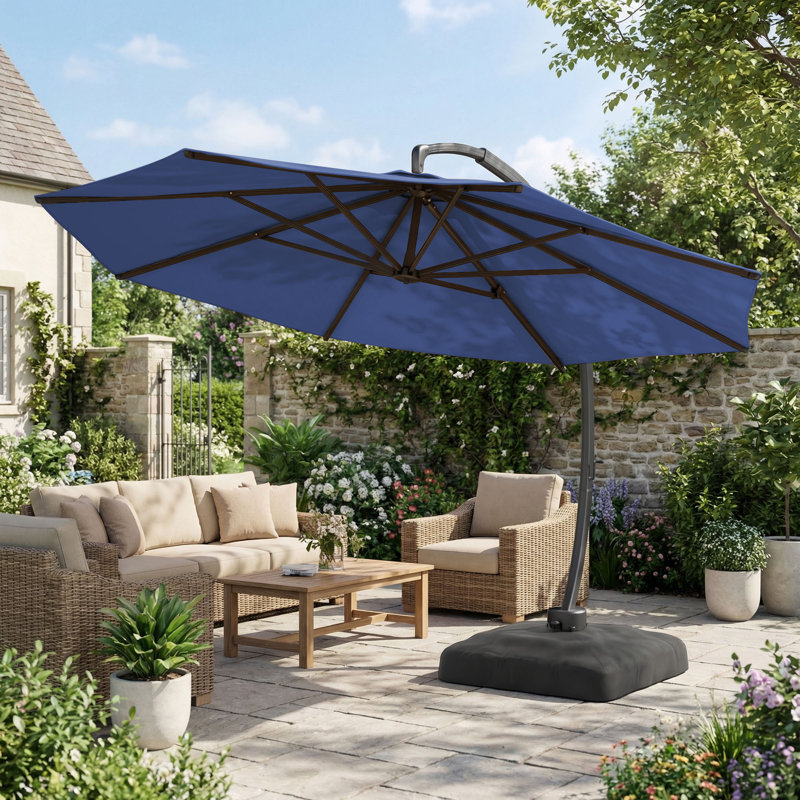 12 ft patio umbrella with base BLUU BANQUET 12ft Aluminum Cantilever Offset Umbrella 6 this large hanging umbrella transforms any backyard Crestlive Products 12-ft Aluminum Red
