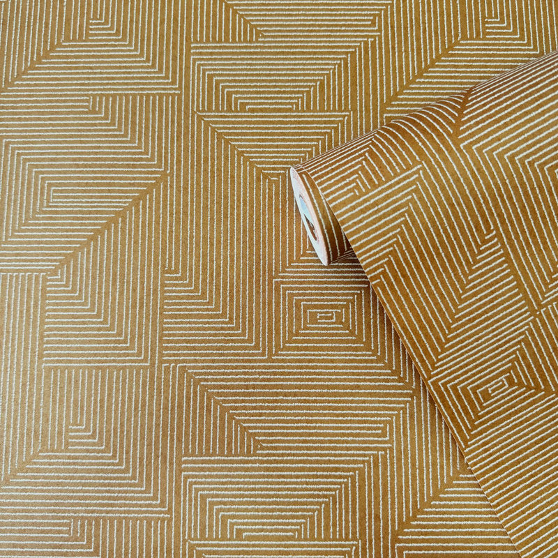 Zen Collection Cleopatra Geometric Textured Wallpaper Roll, Yellow