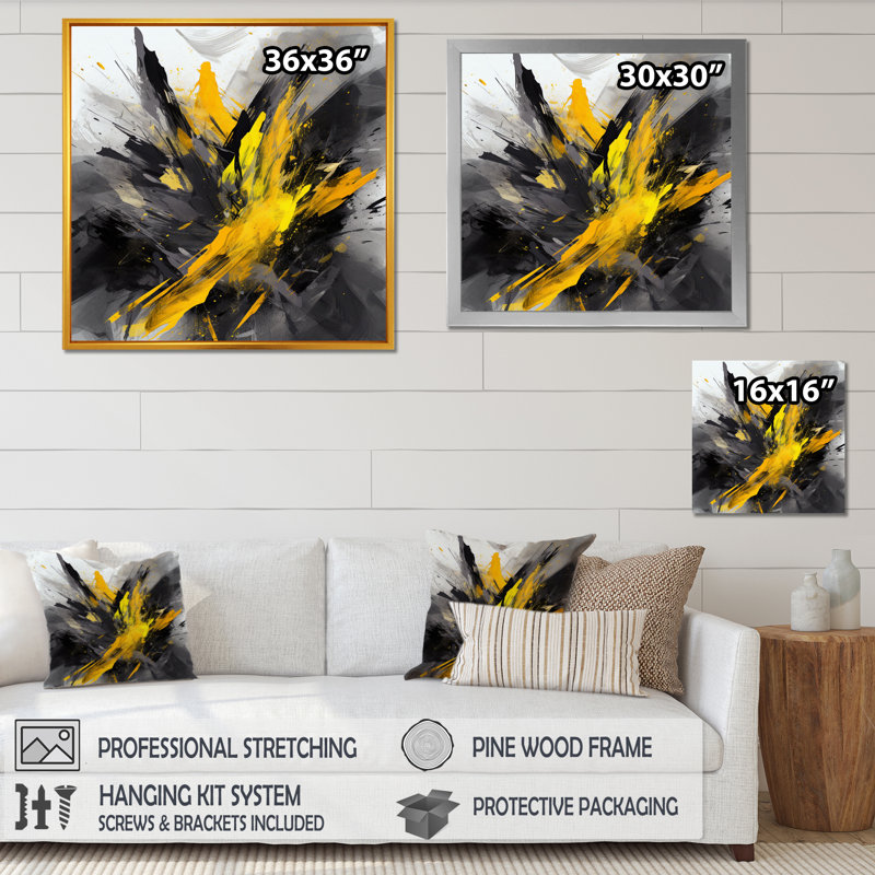 «Evolving In Yellow Grey», impression sur toile encadrée sur toile, H 16 po x l 16 po x P 1 po, Cadre flottant noir