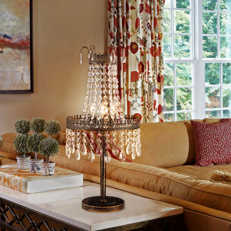 Lampe de table en cristal 3 lumières bronze