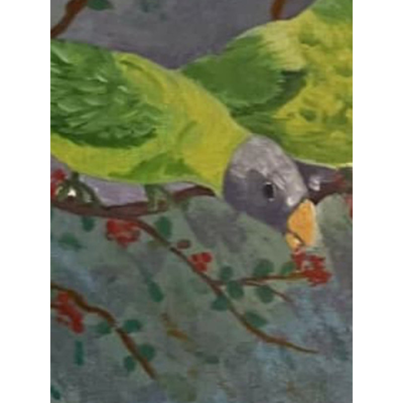 Peinture de perroquets sur la branche avec cadre | Huile et acrylique sur toile | Par Ruchi Gupta