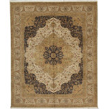 Wool Oriental Area Rug in Brown/Ivory/Navy