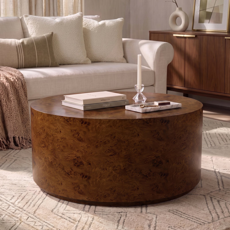 Table basse cylindrique moderne en loupe de bois de 89 cm (35 po), table d'appoint cylindrique, table basse, 35"