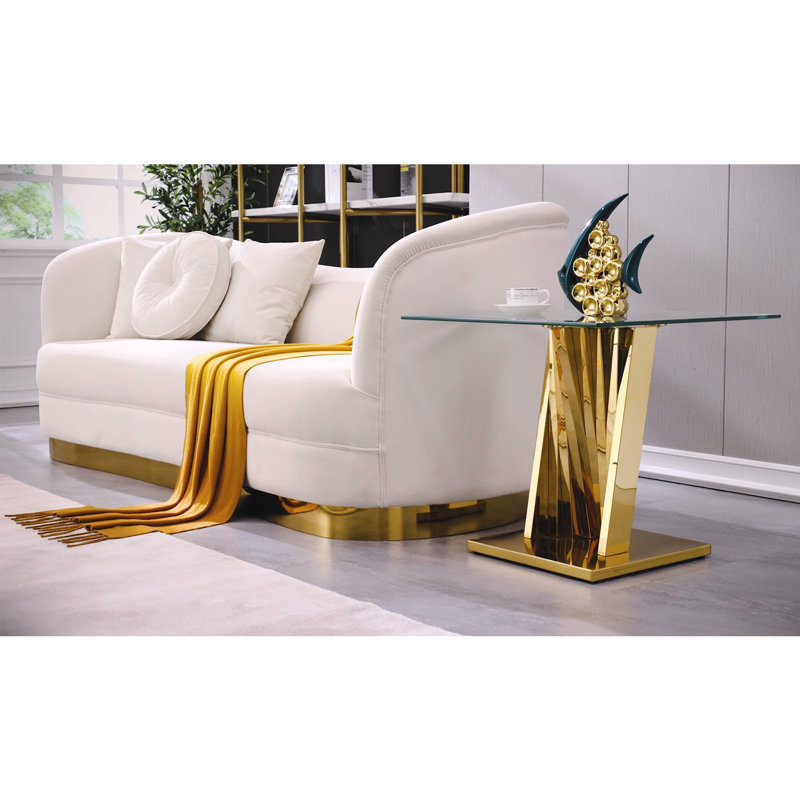 Everly Quinn Glass End Table, Gold