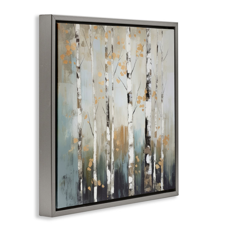 "Autumn Birch Impressions", art mural encadré par Irena Orlov, H 18 po x l 18 po, Cadre flottant gris lustré