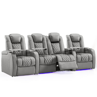 Upholstered Power Reclining Home Theater Seating With Cup Holder