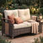 Canapé d'extérieur en rotin avec coussins et surface aspect bois 48,6 po l 48,6 po Melvarn-1087485906