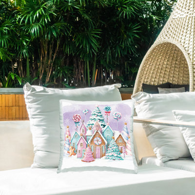 Coussin extérieur Snowy Gingerbread House