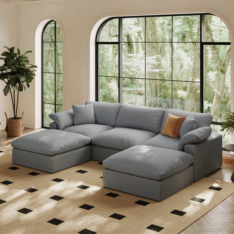 Oversized Cloud Modular Sectional Sofa, Comfy Down Filled Sectional Sofa, Upholstered Deep Seat Couches For Living Room, Detachable & Washable For All Sofa Covers