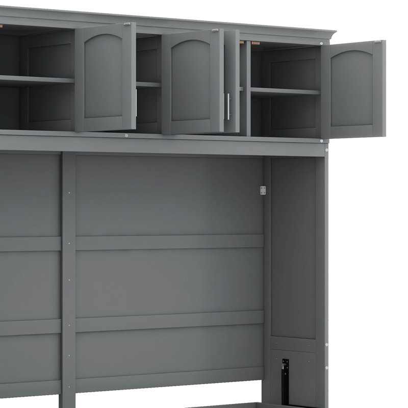 Queen Size Murphy Wall Bed With Cabinets, Gray