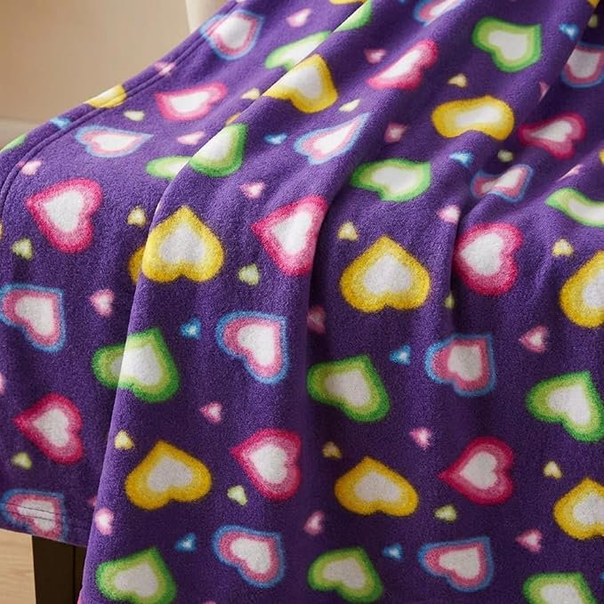 Purple Heart Printed Polar Fleece Fabric by the Yard, Soft Anti-Pill 58 Inch Wide Warm Material for No-Sew Blankets, Throws & Crafts