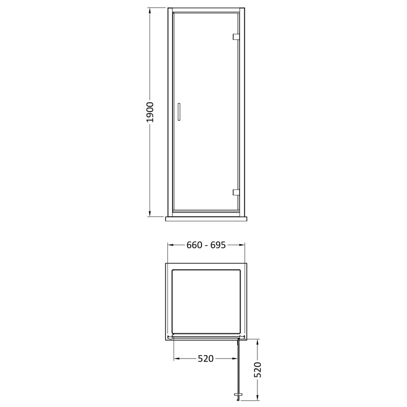 Rene 1900 x 700mm Hinged Shower Door, Matt Black