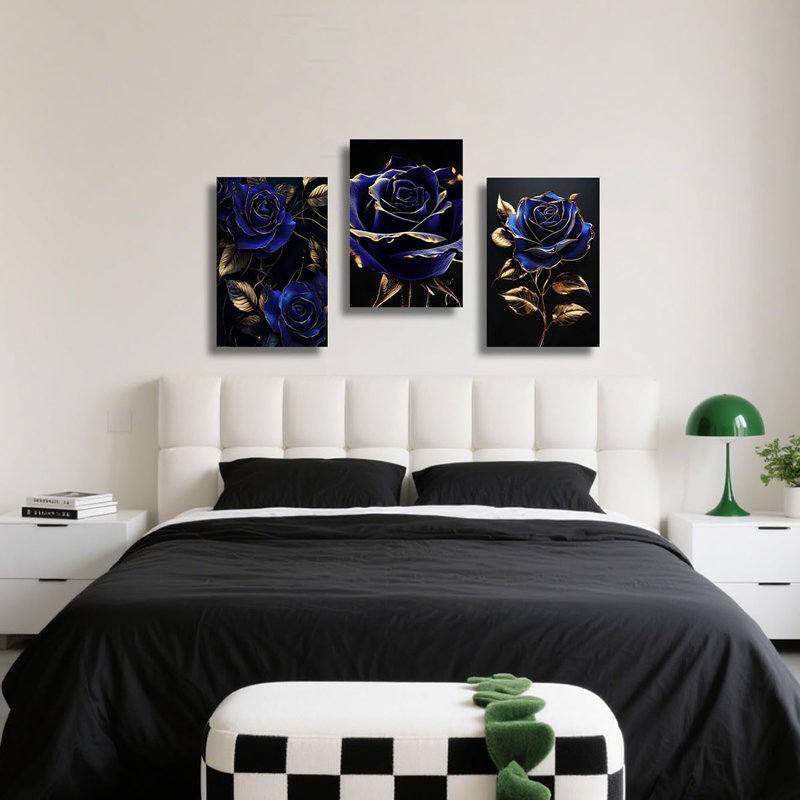 3 Piece Wrapped Canvas Print, Blue