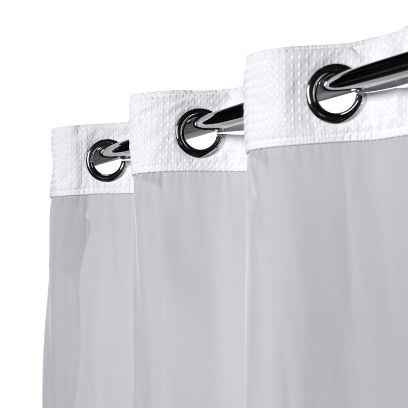 Hookless Waffle Shower Curtain, 3-in-1 Shower Curtain Includes Fabric Shower Curtain with Sheer Top Window, Flex-on Rings & Fabric Liner, 54 In Wide x 80 In Long, White
