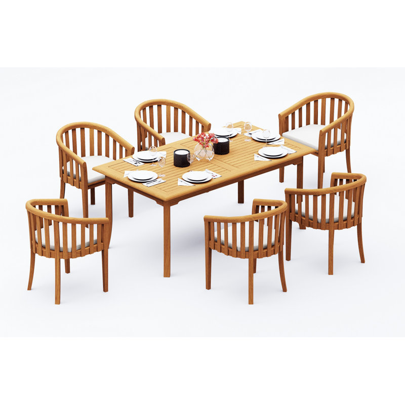 7 Pcs Grade-A Teak Wood Dining Set: 71" Rectangle Table And 6 Lenong Arm Chairs #11LN1606, 6