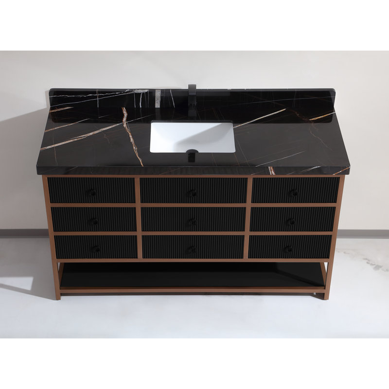 60" Freestanding Standard Bathroom Vanity with Top, Black